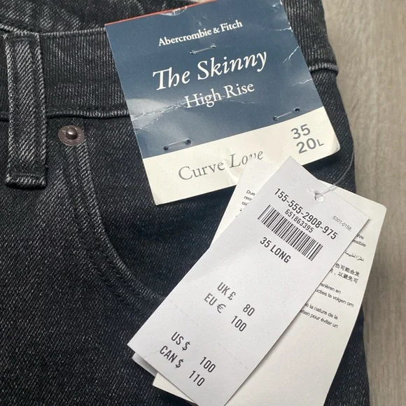 NWT Abercrombie & Fitch LONG The Skinny High Rise Curve Love Slit Ankle - Picture 3 of 10